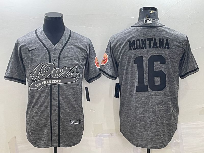Men San Francisco 49ers 16 Montana Grey hemp ash 2022 Nike Co branded NFL Jersey